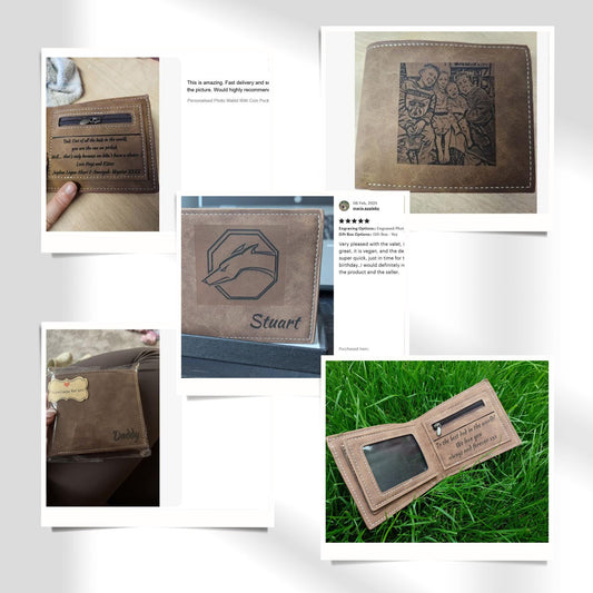 Personalised Photo Wallet With Coin Pocket Best Gift for Men Dad Daddy Grandad Husband Boyfriend Birthday Anniversary Vegan Leather