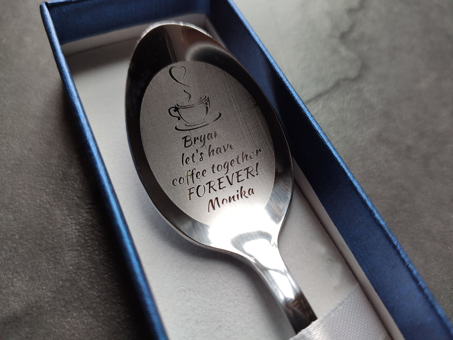 Personalised Custom Engraved Tea Coffee Spoon Romantic Memorable Gift Anniversary Engagement Him Her