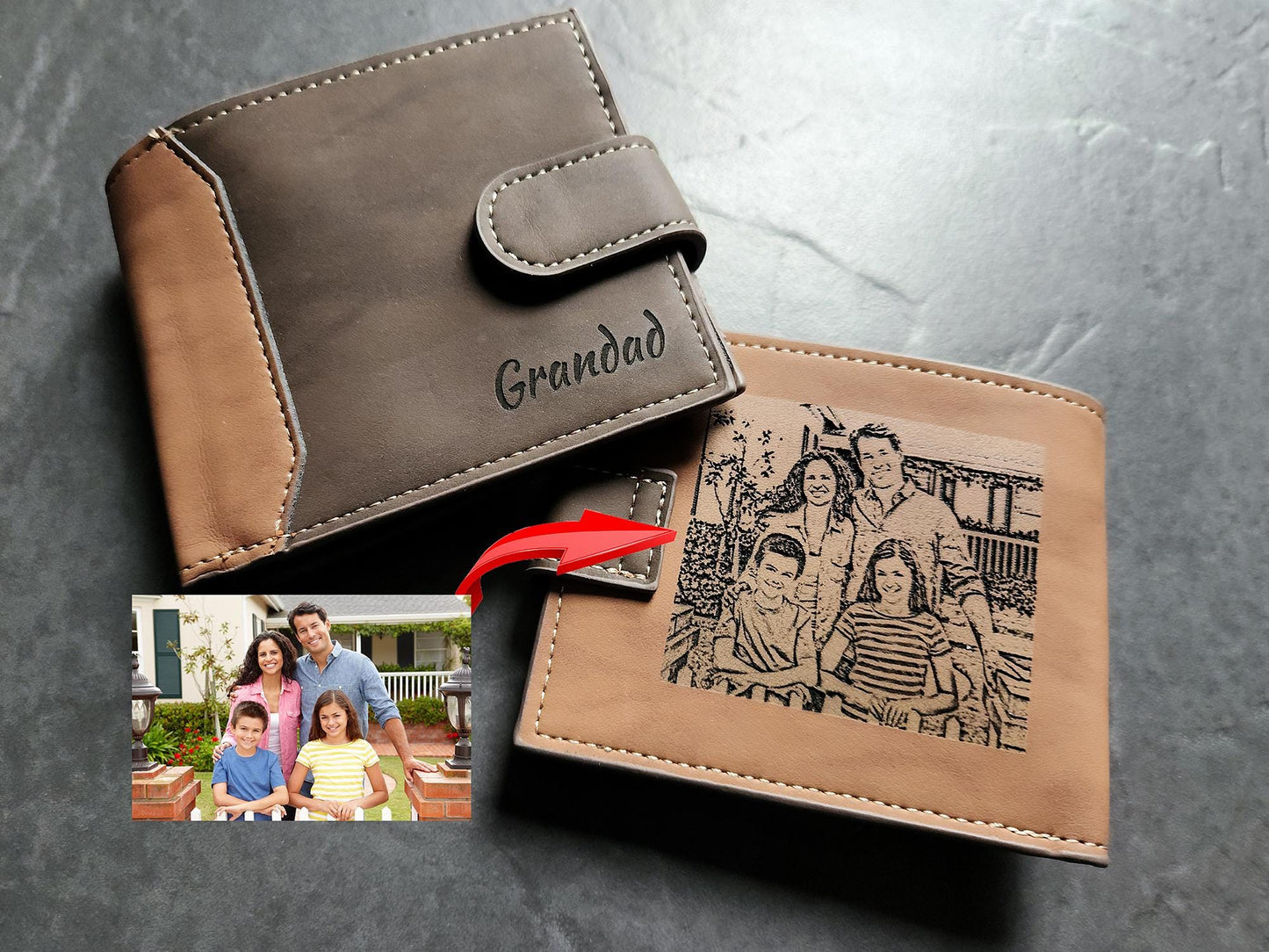 Personalized Laser Engraved Trifold Wallet: Custom Photo & Message