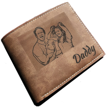 Personalised Photo Wallet With Coin Pocket Best Gift for Men Dad Daddy Grandad Husband Boyfriend Birthday Anniversary Vegan Leather