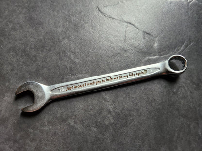 Personalised Engraved Combination Steel Spanner Key - Unique Birthday, Anniversary, Retirement, Wedding, Graduation, Christmas Gift Idea