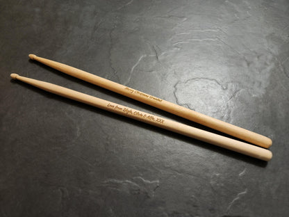 Personalised Laser Engraved Custom Drum Sticks 5A Size - Classic Maple Wood DrumSticks - Drumming Gifts - Custom Gift Musician