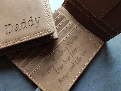 Personalised Laser Engraved Brown Horse Effect Leather Luxury Men Wallet