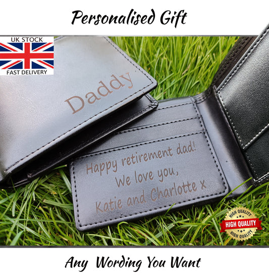 Personalised Laser Engraved Black PU Leather Wallet For Men - Best Custom Gift