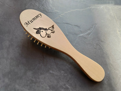 Laser Engraved Personalised Wooden Hair Brush Comb Baby Shower Gift Unicorn