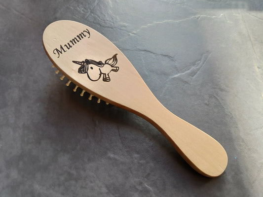 Laser Engraved Personalised Wooden Hair Brush Comb Baby Shower Gift Unicorn