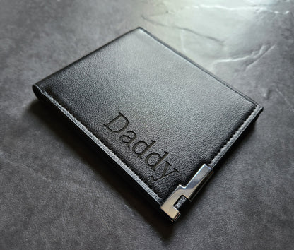 Personalized Custom Engraved Black Leather PU Wallet - Fathers Day, Grandad, Grumps, Daddy, Dad, Birthday, Anniversary Unique Gift