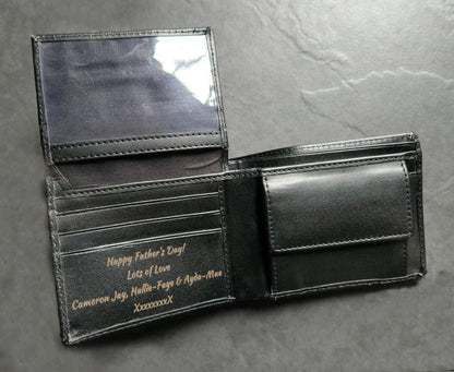 Personalised Engraved Wallet – Custom Black Leather Gift for Dad, Grandad, Husband, Birthday, Father’s Day, Christmas, Anniversary