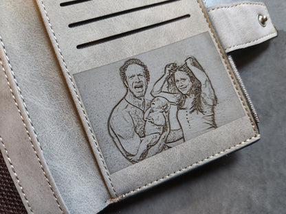 Personalized Photo Wallet: Engraved Vegan Leather Zipper Purse