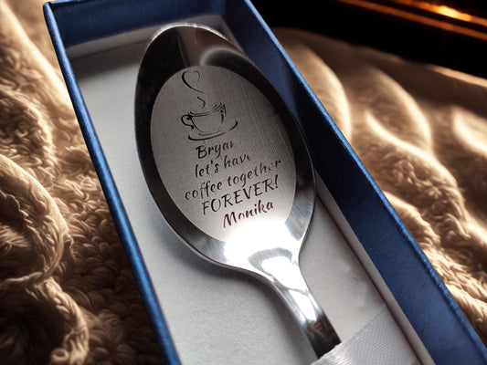 Personalised Custom Engraved Tea Coffee Spoon Romantic Memorable Gift Anniversary Engagement Him Her