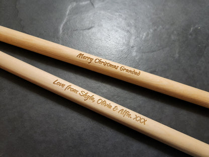 Personalised Laser Engraved Custom Drum Sticks 5A Size - Classic Maple Wood DrumSticks - Drumming Gifts - Custom Gift Musician