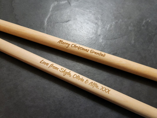 Personalised Laser Engraved Custom Drum Sticks 5A Size - Classic Maple Wood DrumSticks - Drumming Gifts - Custom Gift Musician