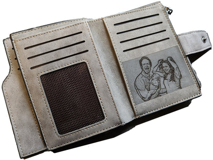 Personalized Photo Wallet: Engraved Vegan Leather Zipper Purse
