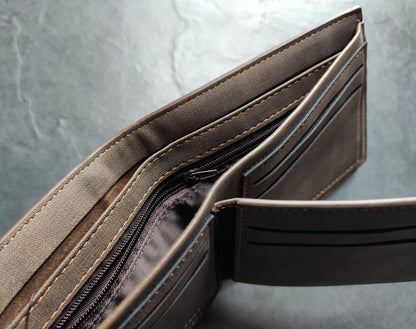 Men's Custom Photo Engraved Brown Wallet - Unique Gift - Personalised Text and Photo - Dad, Grandad, Stepdad, Uncle, Godfather, Son