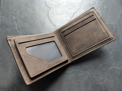 Men's Custom Photo Engraved Brown Wallet - Unique Gift - Personalised Text and Photo - Dad, Grandad, Stepdad, Uncle, Godfather, Son