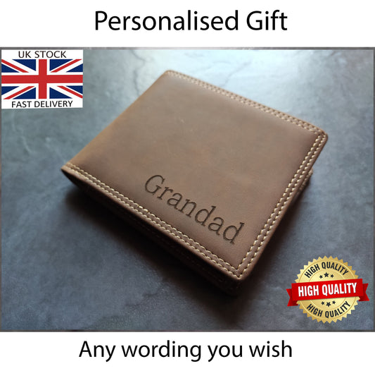 Personalised Laser Engraved Brown Horse Effect Leather Luxury Men Wallet