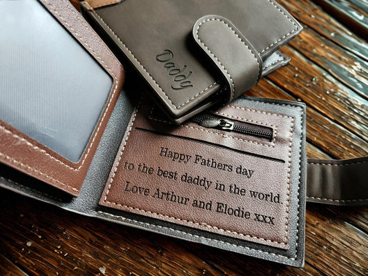 Personalized Laser Engraved Trifold Wallet: Custom Photo & Message