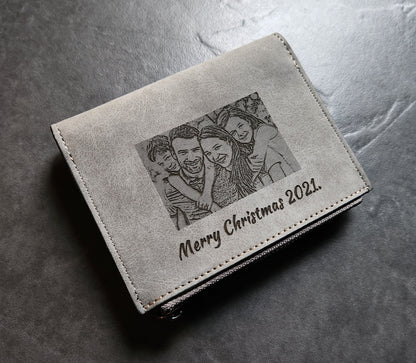 Personalized Photo Wallet: Engraved Vegan Leather Zipper Purse