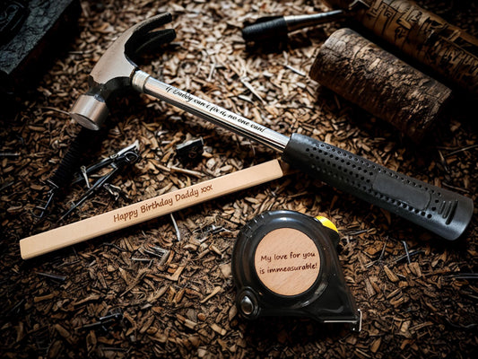 Personalized Laser Engraved Tool Set: Custom Hammer, Tape, Pencil
