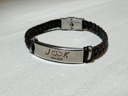 Personalised Hand Bracelet - Personalized Custom Jewelry Gift for Him Her Couples Initials Mens Birthday Wedding Anniversary Gift Friendship