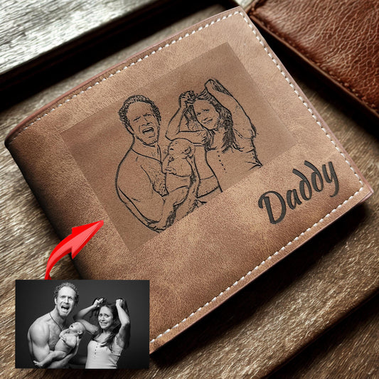 Personalised Photo Wallet With Coin Pocket Best Gift for Men Dad Daddy Grandad Husband Boyfriend Birthday Anniversary Vegan Leather