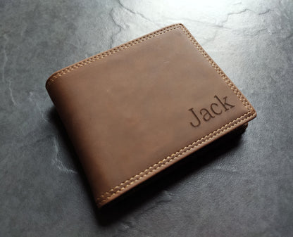 Personalised Laser Engraved Brown Horse Effect Leather Luxury Men Wallet