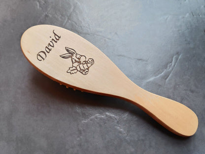Laser Engraved Personalised Wooden Hair Brush Comb Baby Shower Gift Unicorn
