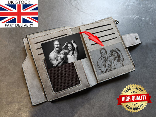 Personalized Photo Wallet: Engraved Vegan Leather Zipper Purse
