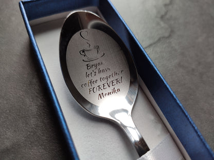 Personalised Custom Engraved Tea Coffee Spoon Romantic Memorable Gift Anniversary Engagement Him Her