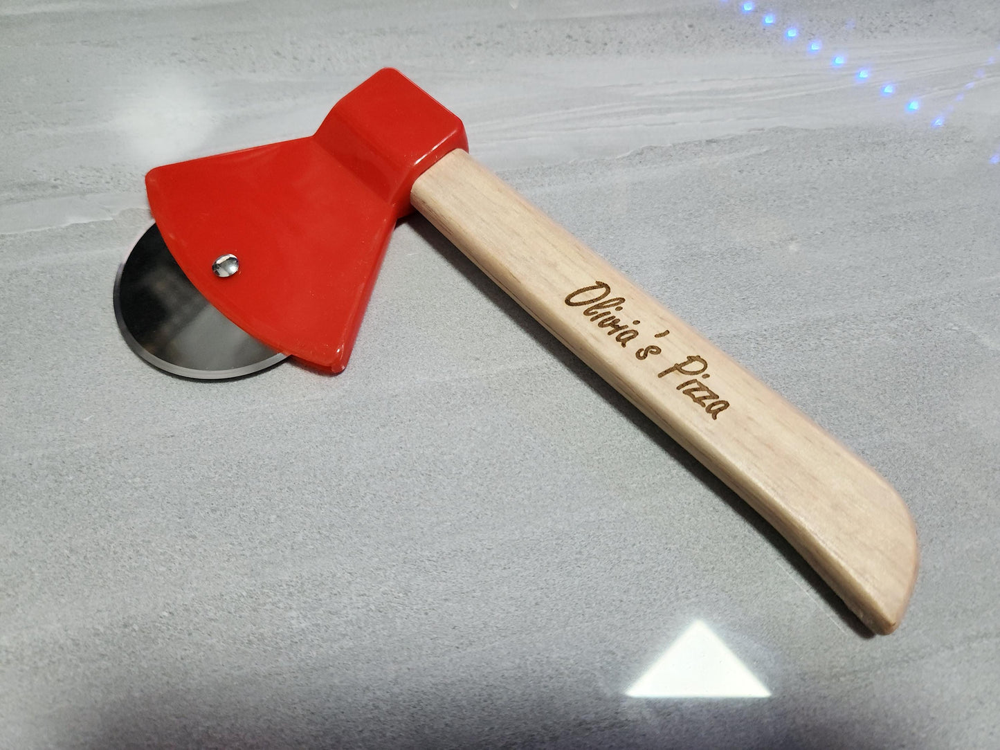 Personalized Pizza Cutter: Engraved Wood Handle, Custom Kitchen Tool